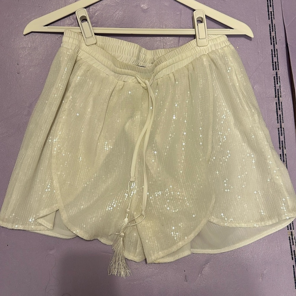 Sequin white shorts